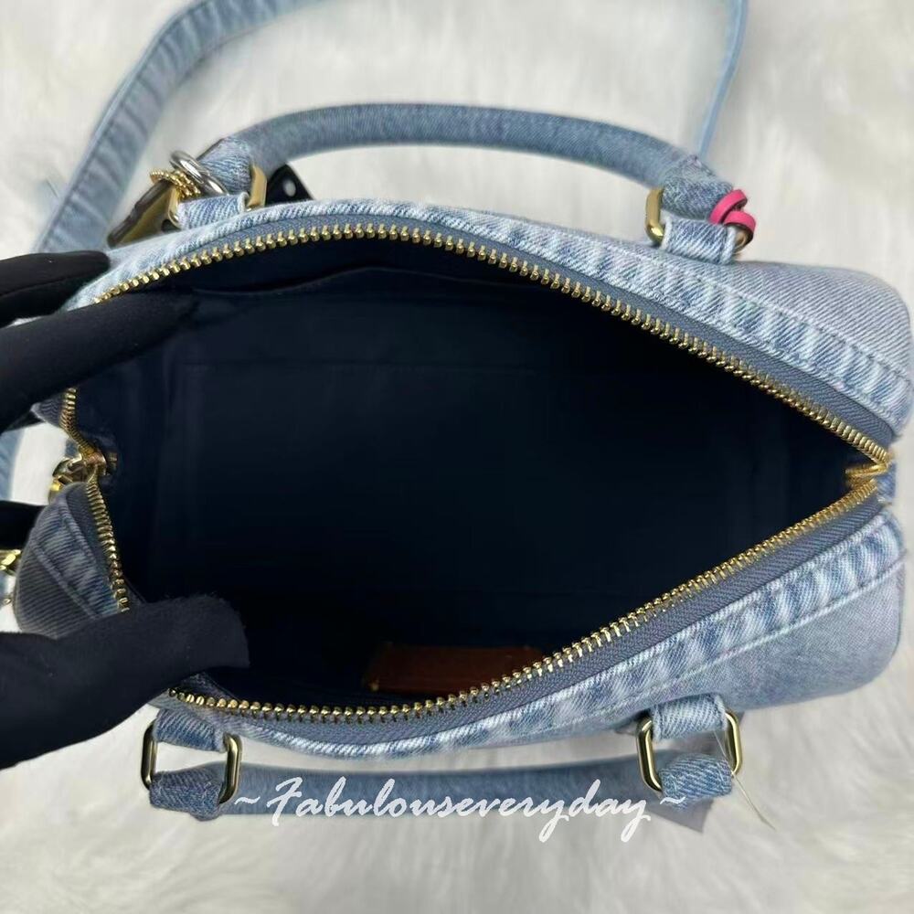 Coach Rowan Satchel Bag Crossbody In Loved Denim With Charms/Gold/Indigo CDY74 - Picture 9 of 9